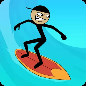 Stickman Surfer [Много денег] - Нарисованный серфер против огромных волн